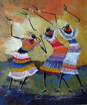 monochrome black white Painting - three dancers black from Africa